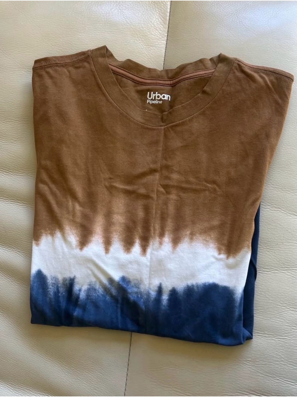 urban pipeline Brown White Blue Dip-Dye Crew Neck Tee men’s